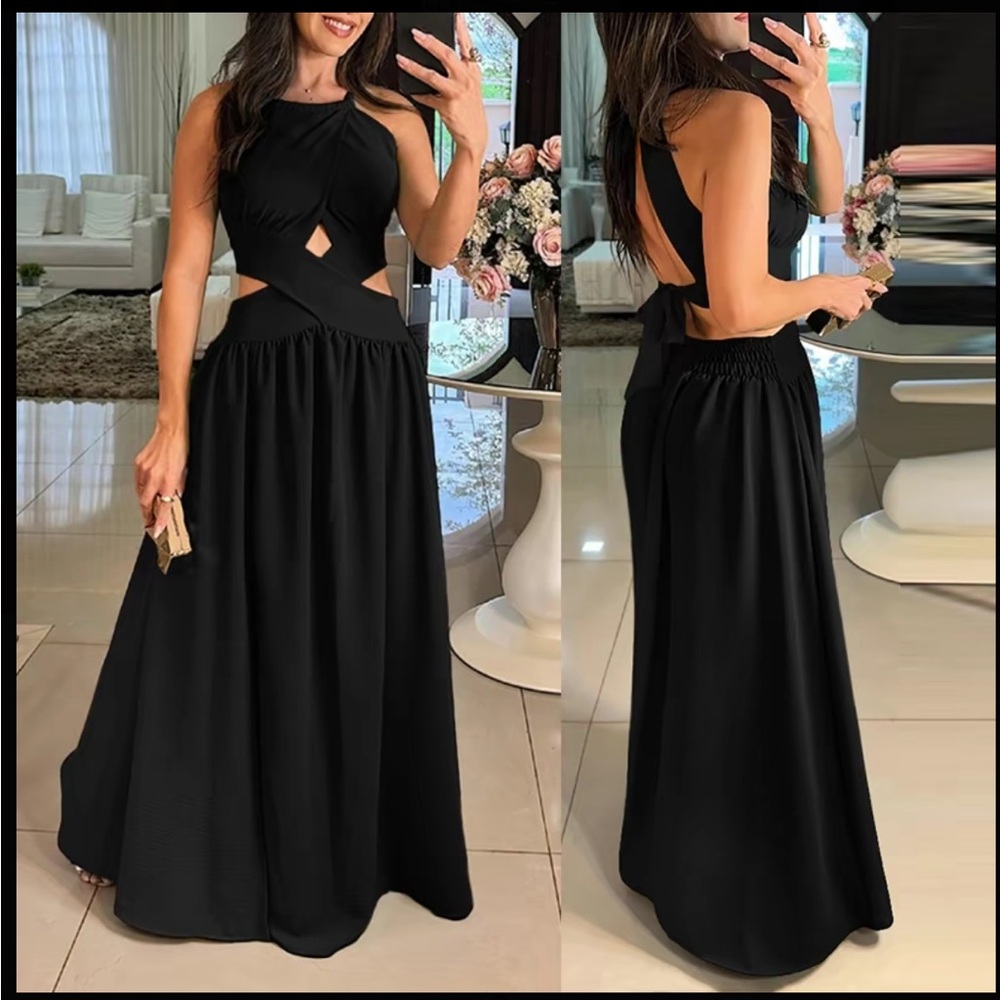Women's Black Backless Cutout Maxi Dress